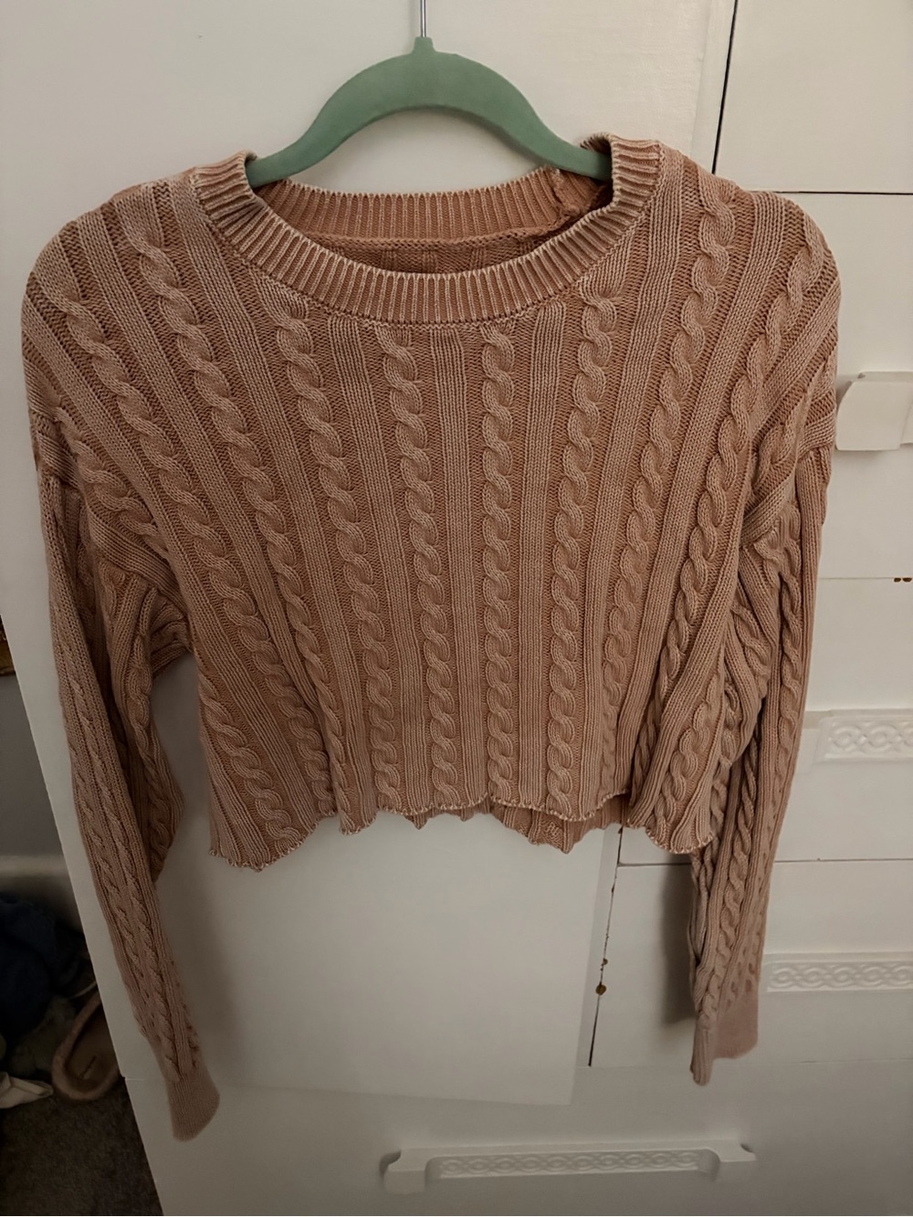 aerie Cropped Cable Knit Sweater - Beige